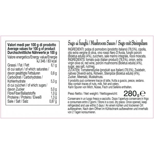 Sugo ai Funghi Gr 280 - Filotea